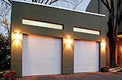 Steel garage doors on a commercial building